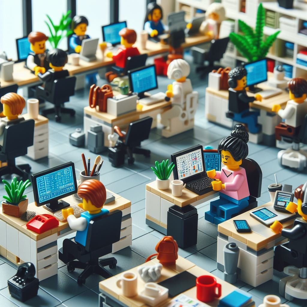 Lego workers in lego openplan office