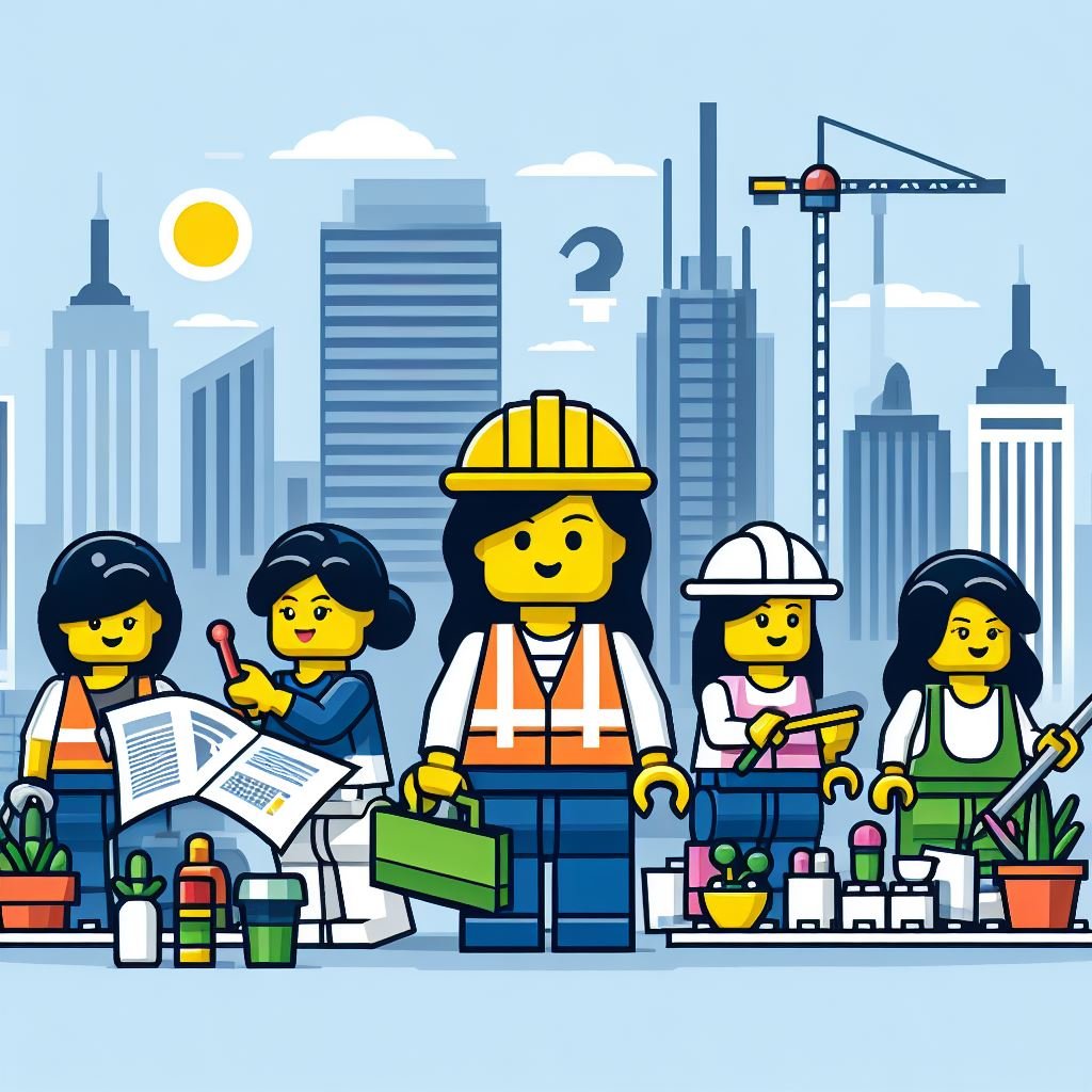 Lego workers in city